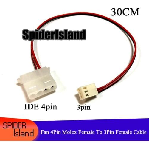 100pcs/lot WHITE 30CM Computer Fan 4 Pin Molex Female To 3 Pin Female Adapter Cable Free shipping