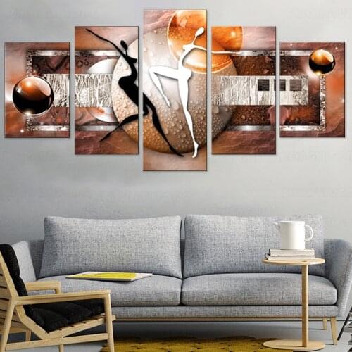 5 Pieces Abstract Modern Fashion Canvas Painting Black White Figure Posters Prints Ball Wall Art Pictures for Gym Room Decor