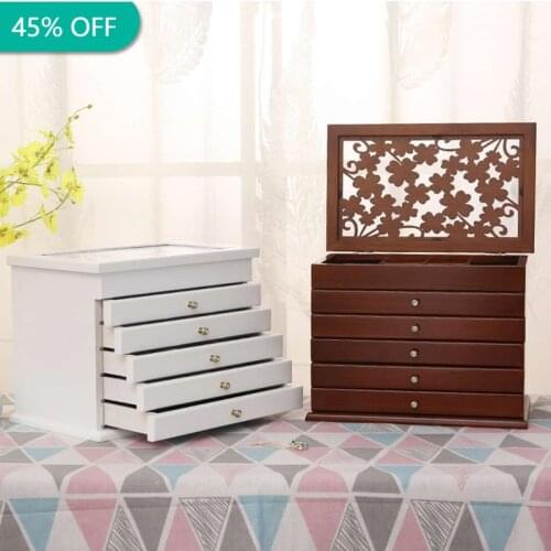 6 Layers New Wooden Storage Jewelry Box Jewelry Display Casket Earrings Ring Boxes Drawer Type Flannel Multi-layer Jewelry Box