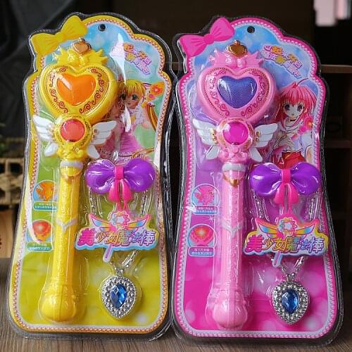 Anime Angel Electric Luminous Projection Toys Pink Moon Card Captor Sakura LED Flash Magic Wand With Music Fairy Glow Stick
