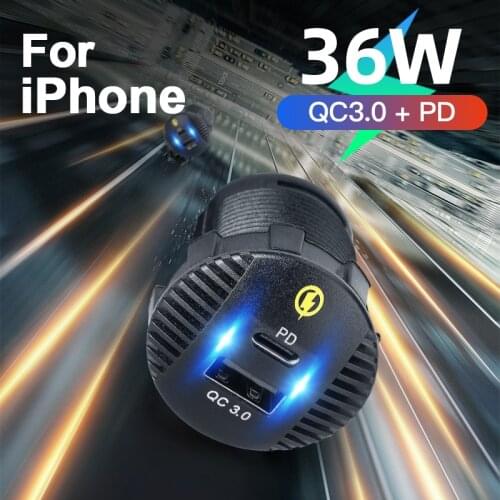 Car Charger Accessories 36W QC3.0 Fast Charging Phone Usb Type C PD Motorcycle Quick Charge Waterproof For iPhone iPad Samsung