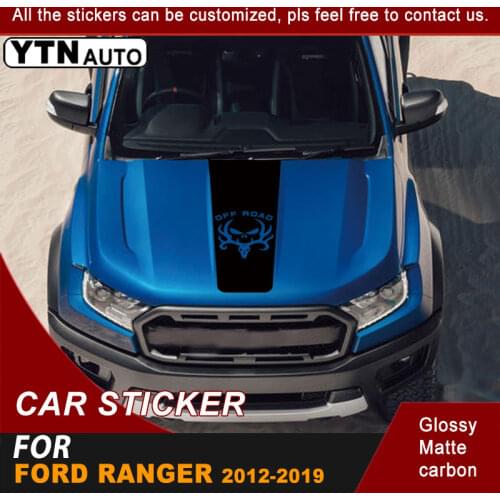 Car Decals For Ford Ranger 2012-2019 Bonnet Hood Scoop Skeleton Stripe Graphic Vinyl Car Stickers Accessories For All Car Modles