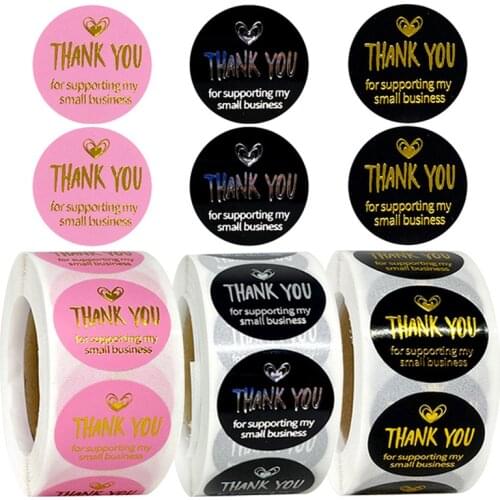 Thank You For Supporting My Small Business Stickers Roll Thank You Stickers Labels Seals Round Pink Black White Labels For Shop
