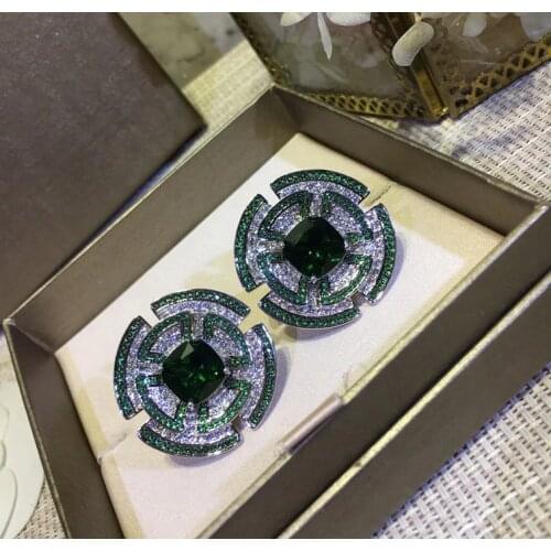 Brand Pure 925 Sterling Silver Jewelry For Women Green Flower Round Green Cake Luxury Earring Praty Wedding Jewelry