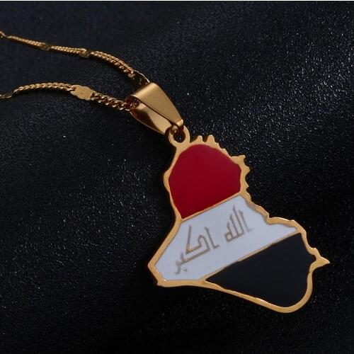 Stainless Steel Republic of Iraq Map Pendant Necklace Allah Map Chain Jewelry