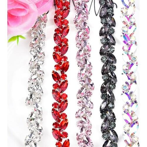1 Yard New Red Horse Eyes Shape Glass Cup Chain Trim Strass Crystal Rhinestone Bridal Applique Patches Sewing on Clothes