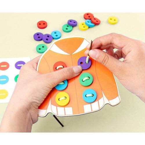 Wooden Clothes Board Laces Toys Threading Lacing Sewing Toys, Early Educational Teaching Aids for Toddler Kids