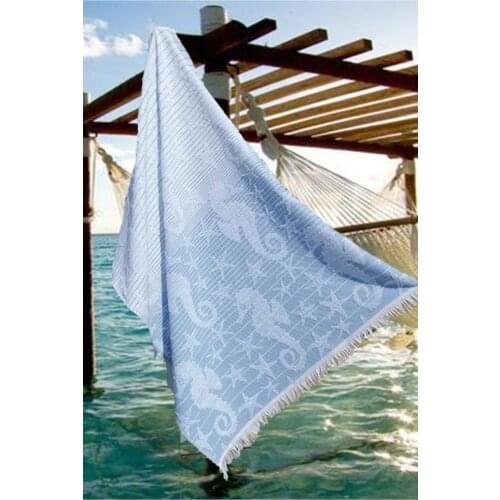 Blue Peshtemal, Beach Towel, Bath Towel, Seahorse Pattern 75x150cm