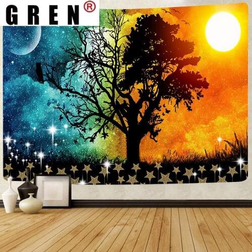 GREN Psychedelic Forest Colorful Tree Galaxy Tapestry Art Wall Hanging Backdrop Background Living Room Bedroom Home Decor