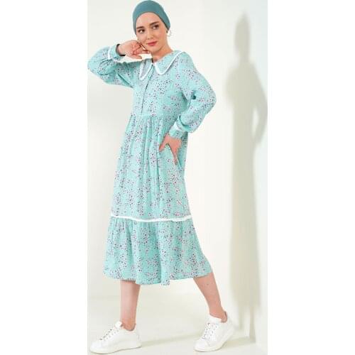 Ruched Bebe Collar Hijab Elbise2021 Muslim Dress for Women Abaya Muslim Clothes Kerchief for Women Dress