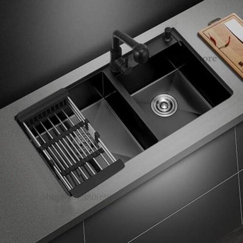 Black Sink Double Tank Kitchen Nano 304 Stainless Steel Hand Wash Basin Bowl Sink Sink Domestic