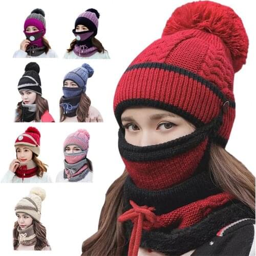 Hot Sales 3Pcs Riding Hats Knitted Lace Up Scarf Winter Riding Hats for Outdoor