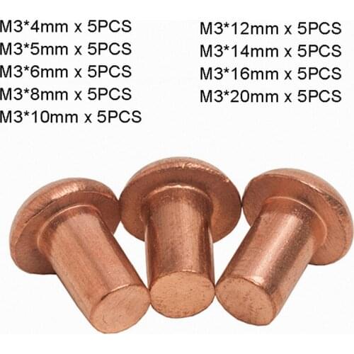 M3 GB867 Pan Button Round Head Copper Solid Rivets Kit Solid Length 4 5 6 8 10 12 14 16 20mm