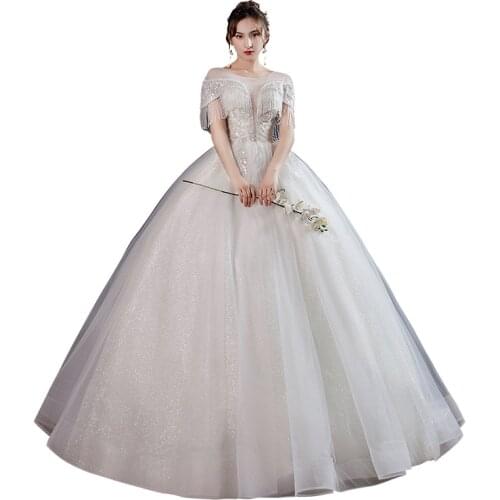 Fashion Luxury Beading Sequined Tassel Glitter Shiny Wedding Dress Plus Size Shiny Gown Bridal Princess Vestido De Noiva Custom