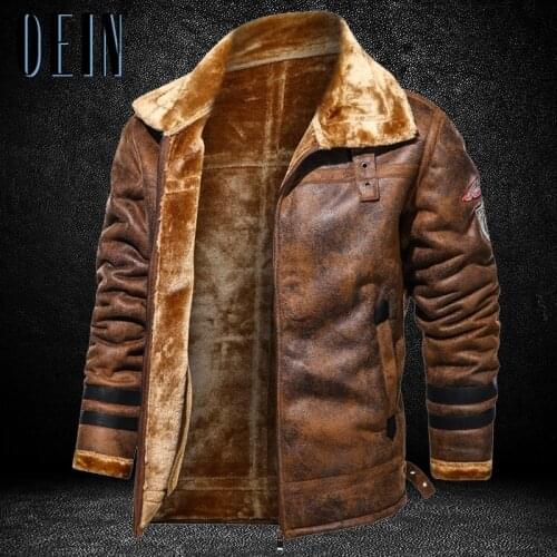 OEIN Leather Jacket Men Winter Vintage Fur Collar PU Leather Jacket Windbreaker Coat 2021 Men Thick Warm Motorcycle Biker Jacket