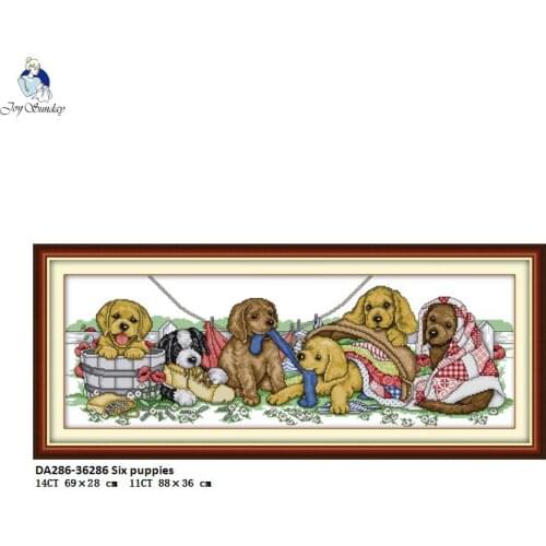 Six Puppies Patterns Cross-stitch Kits Counted DIY Handmade 11CT 14CT DMC Printed Cloth for Embroidery Home Decor Needlework
