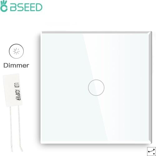BSEED 1 Gang 2Way EU Standard Touch Dimmer Wall Switch3 Colors White Black Golden Crystal Panel Wall Touch Dimmer Led Light
