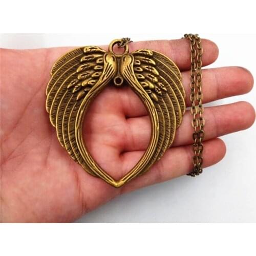 New Fashion Simple Antique Bronze 73*69mm Heart-shaped Wing Pendant Necklace , 70cm Chain Long Necklace