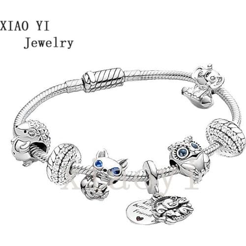 XIAOYI 2020 NEW s925 Autumn classic night elf animal rebirth Fox Owl snake elephant bear charm DIY bracelet wholesale European