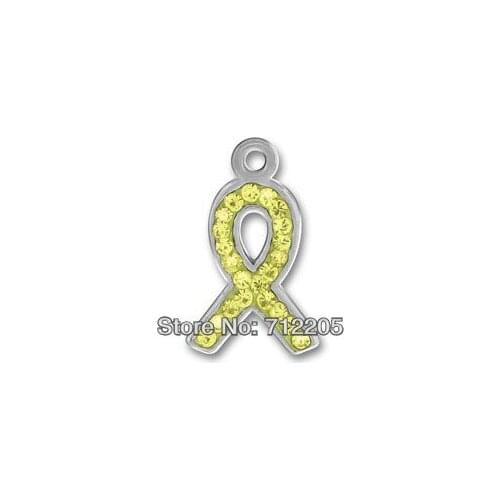 Pewter yellow Austrian crystal ribbon charms (H105953)