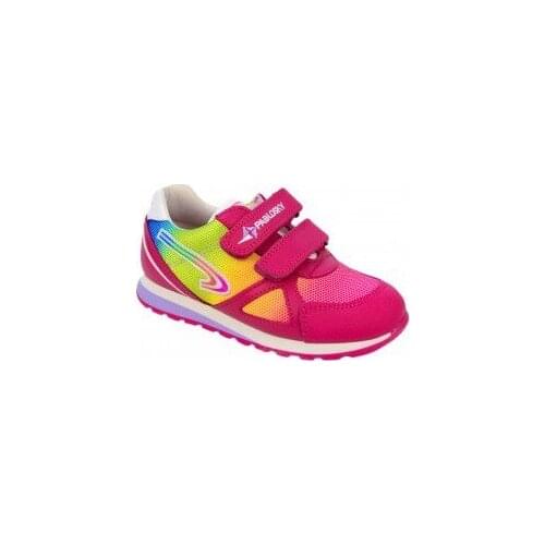 Pablosky leather and textile trainers for girl in fuxia