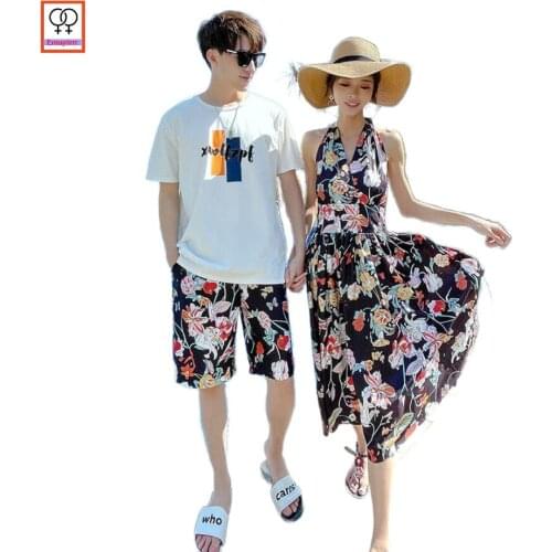 Lovers Matching Couple Clothes Summer Dresses Women Honeymoon Date Holiday Wear Cute Girls Strapless A Line Beach Bohemian Dress