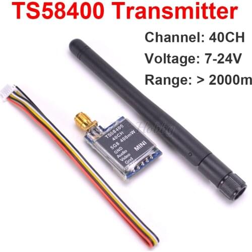 FPV 5.8G TS58400 400mW 40CH AV Transmitter 2KM Wireless Mini Emitter Module Image Transmission RP-SMA Antenna for RC Multicopter