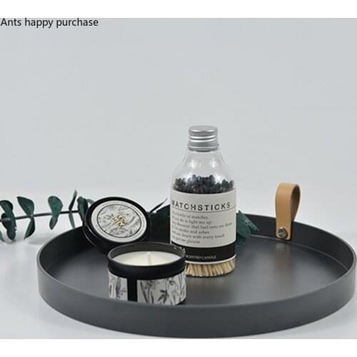 Plastic Round Storage Tray Leather Handle Desktop Decorative Finishing Tray Solid Color Key Sundries Storage Box Jewelry Dish