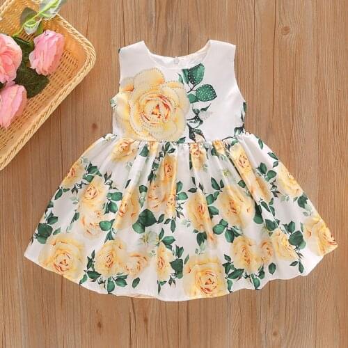 Girls Princess Inlaid Rhinestones Casual Dress Sleeveless Big Flower Print Cartoon Fashion Clothes Festival Gifts for Children
