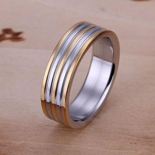 R099 free shipping Titanium Steel ring, Titanium Steel trendy jewelry, Golden Stripe Ring /gesaovza begajvna silver color