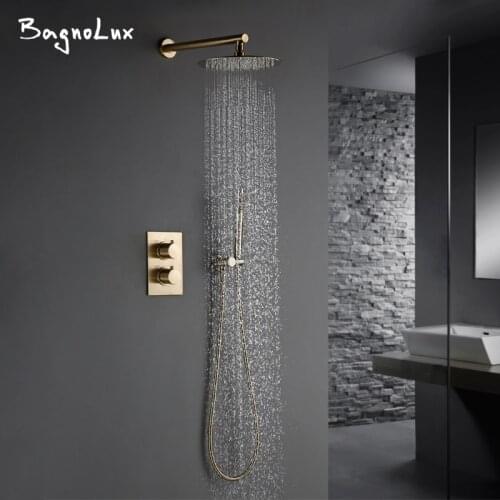 Luxury Thermostatic Shower Set With handheld Shower Burnished Gold Wall Mounted Shower System Concealed Waterfall In Wall Rain
