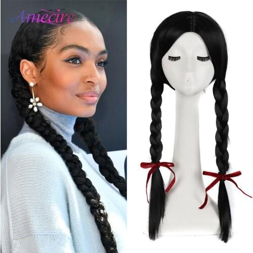 Synthetic Long Double Box Braids Wig Natural Black Heat Resistant Braided Wigs For Black Women