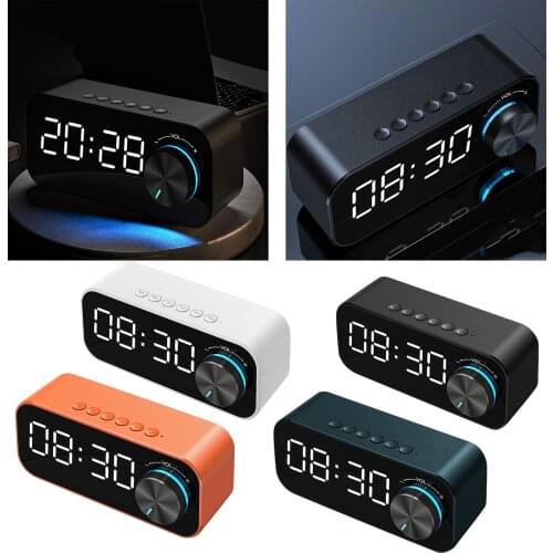 LED Dual Alarm Clock Bluetooth Stereo Speaker USB TF Card Desktop Bedside