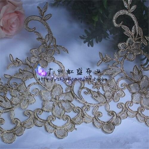 Delicate Free-shipping 3Yd Wedding Dress Cording Lace Applique Light Gold Thread Embroidery Lace Accessories Trim LJ0008