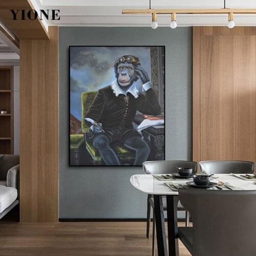 Vintage Artist Chimpanzee Oil Painting Abstract Art Animal Posters and Prints Canvas Pictures on the Wall Living Room Decoration