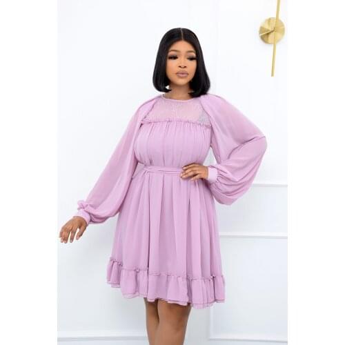 Autumn 2021 Womens Pullover New Pink Purple Extra Large Chiffon Waist Mid Length Skirt