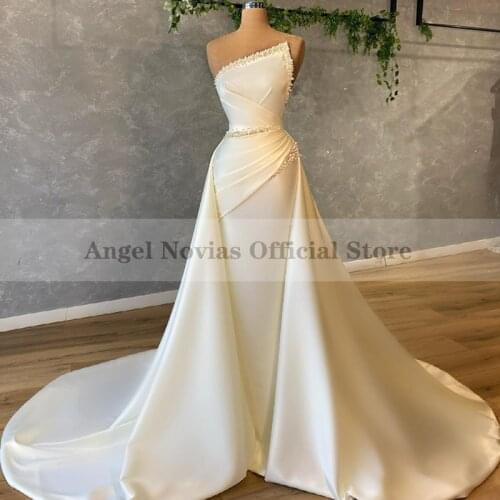 Angel Novias Womens Long Ivory Mermaid Wedding Dresses with Long Train Robe De Mariage Mariee Arabe
