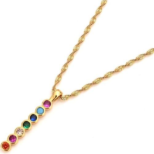 Gold rhinestone Crystal pendant Necklace CZ multicolor Stone Necklace Female Bijoux Jewelry Gifts For Men Women girls diy charms