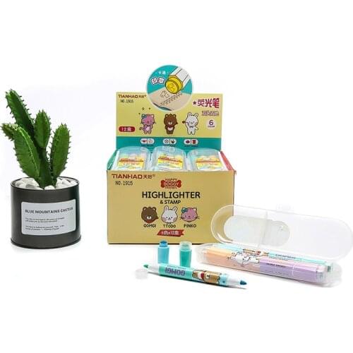 Double-headed Seal Highlighter Set Colorful Marker Students Commonly Used Note Pen Pastel Highlighter Cute School Supplies