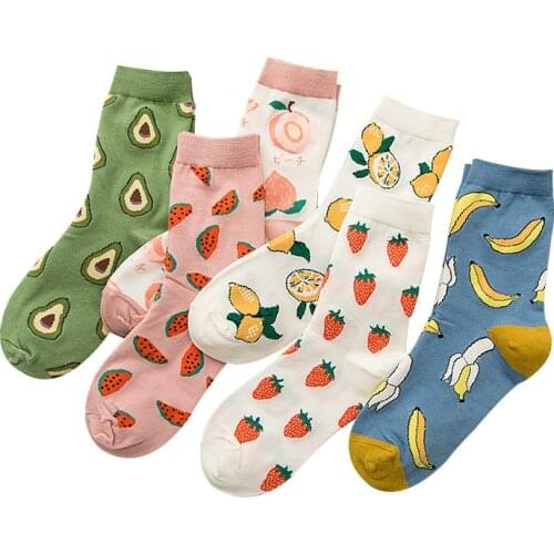 1 Pair of Comfortable and Soft Womens Fruit Printing Middle Tube Socks Fashion Fruit Pattern Middle Tube Cotton Womens Socks