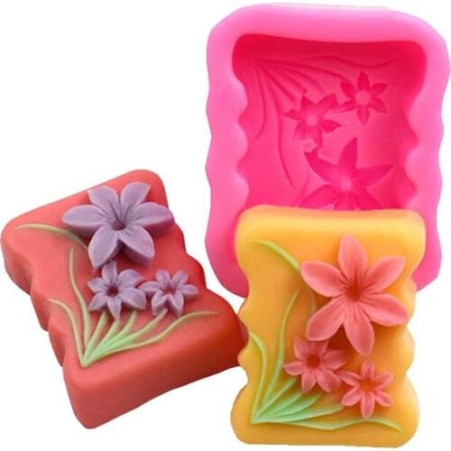 1Pcs 3D Flower Pattern Silicone Soap Mold Handmade DIY Craft Silicone Mold Rectangula Molds for DIY Soap Making