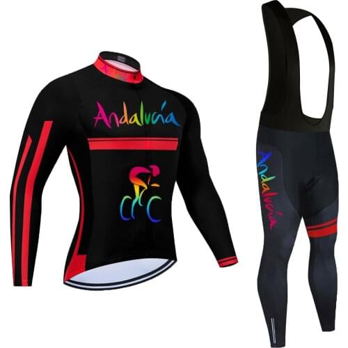2021 Andalucia Mens Cycling Jersey Long Sleeve Set MTB Bike Clothing Maillot Ropa Ciclismo Hombre Bicycle Wear 20D GEL Bib Pant