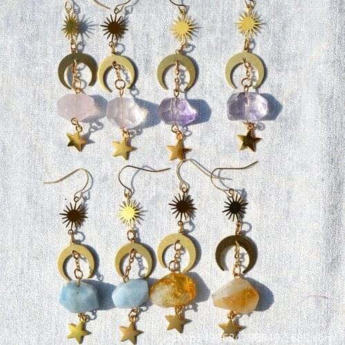 2021 New Fashion Moon Vintage Irregular Natural Stone Earrings sun Moon Accessories Handmade Earrings Jewelry Gifts Dropshipping