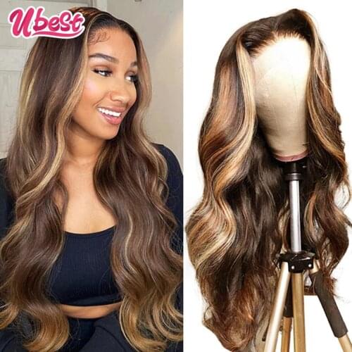 4/27 Highlight Wig Colored Human Hair Wigs Body Wave Lace Frontal Wig Indian Lace Wigs for Black Women Pre Plucked Whole Sale