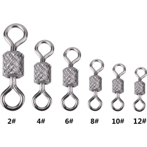 50pcs/lot Copper Fishing Swivel Connectors Knurling Ball Bearing Swivels with Safety Snap Solid Rolling Ring Fishhook Connectors