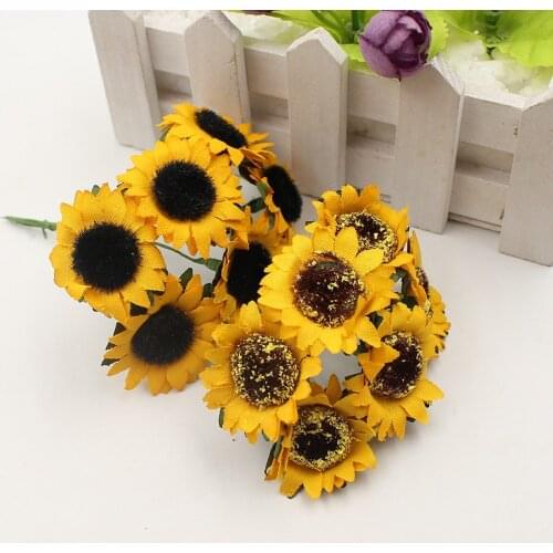 6pcs/lot 3.5cm artificial cloth sunflower bouquet wedding decoration DIY wreath scrapbook gift box decoration flowers
