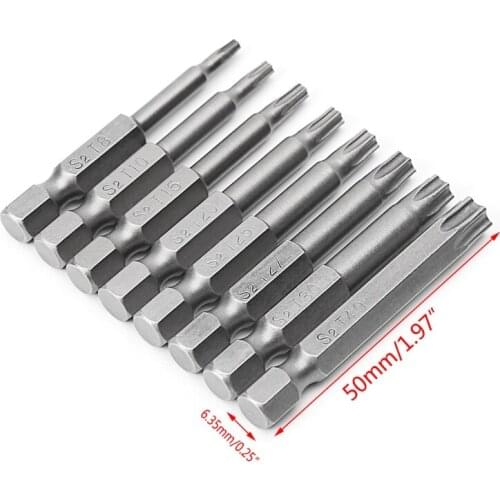 8 Pcs/Set 1/4 Inch 50mm T8-T40 Magnetic Torx Electric Screwdriver Bits Kit New
