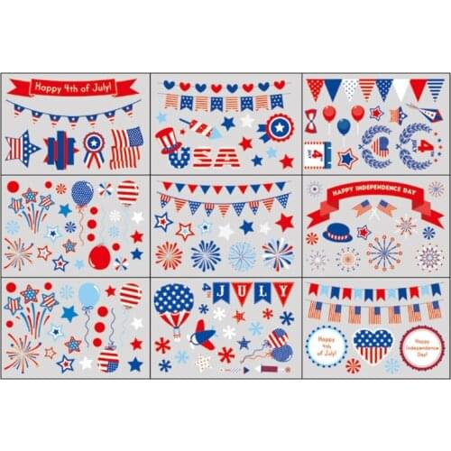 9 Sheets Independence Day Bunting Flag Static Stickers Door Wall Window Clings Decals for Home Office Party Decoration