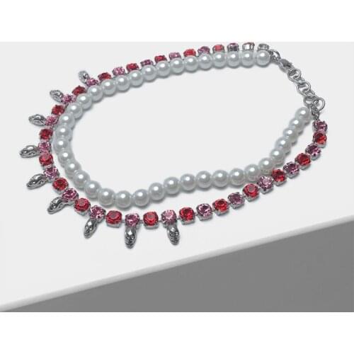 Amorita boutique Skull and bones fashion pearl double necklace