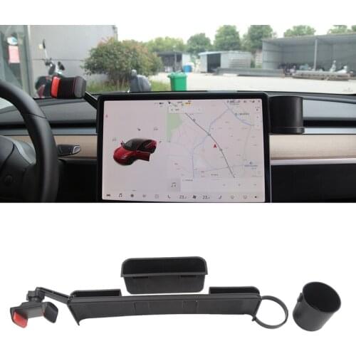 Car Cellphone Mount for Tesla Model 3 Model Y Monitor Fixed Clip Storage Box Cup Holder Phone Stand